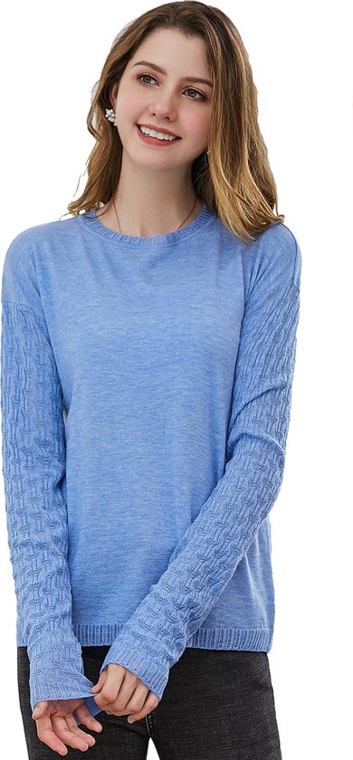 Manlee - ml Pull en maille fine. Col rond. Blauw: Taille : S