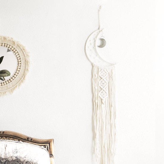 QUVIO Dromenvanger maan groot / Dream catcher / Indianen droomvanger / Woonaccessoires / Decoratieve accessoire - Wit - 20 x 92 cm (bxh)