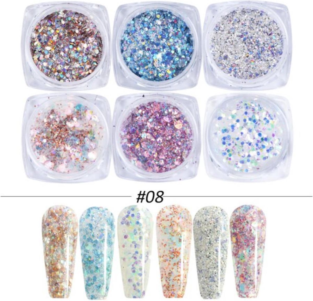 Goedkoopste GUAPÀ - Nagel Glitter Poeder Nail Art Set Diverse Kleuren Licht - 6 Stuks