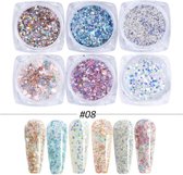 GUAPÀ - Nagel Glitter Poeder Nail Art Set Diverse Kleuren Licht - 6 Stuks