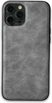 iPhone 12 Mini Lederlook Back Cover Hoesje - Leer - Siliconen - Backcover - Apple iPhone 12 Mini - Grijs