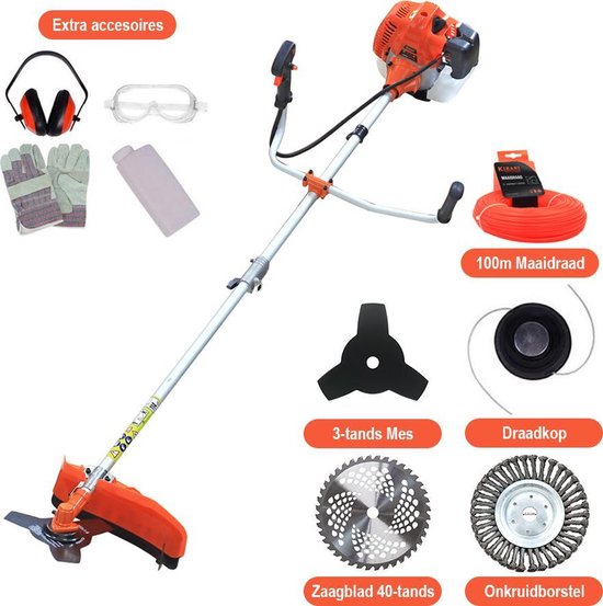 Kibani Kantenmaaier 4-in-1 – Bosmaaier Benzine - 52 cc / 1.9 pk 2-takt Motor – Incl. Onkruidborstel ,Maaidraad, Zaagblad 40-tands en Veiligheidsset