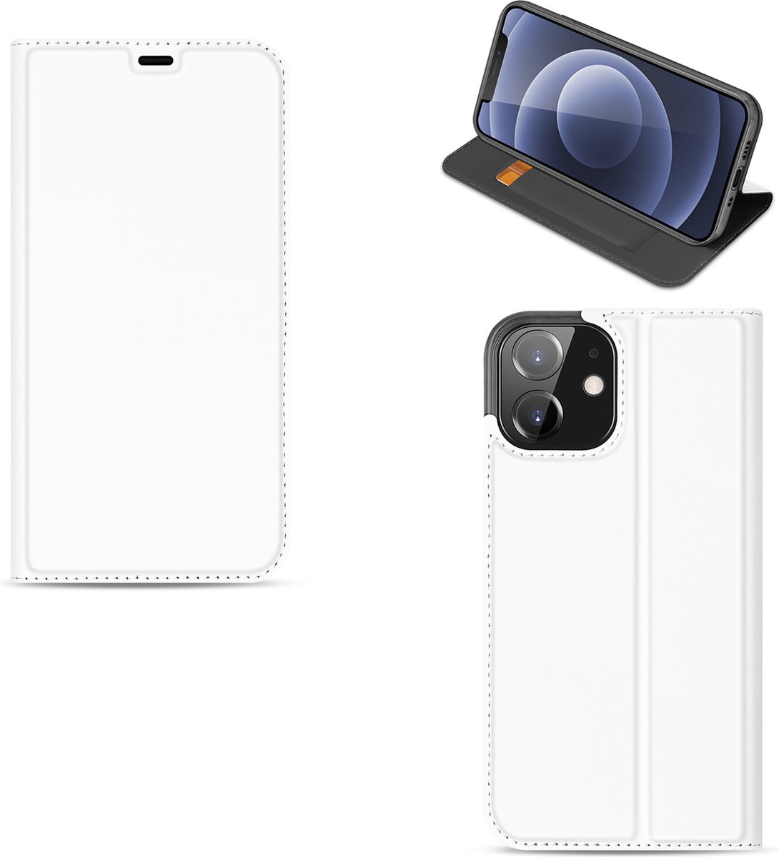 Bookcase iPhone 12 Mini Hoesje Wit met Pashouder (5.4 inch)