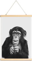 JUNIQE - Posterhanger Chimpanzee II -60x90 /Grijs & Zwart