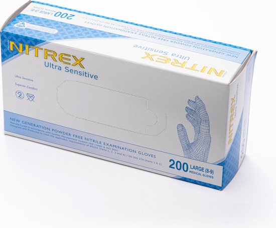 Nitrex Ultra Sensitive Nitril handschoenen blauw maat M 200 stuks - Nitrile - Gloves - Poedervrij - Latexvrij - EN 374 - EN 455