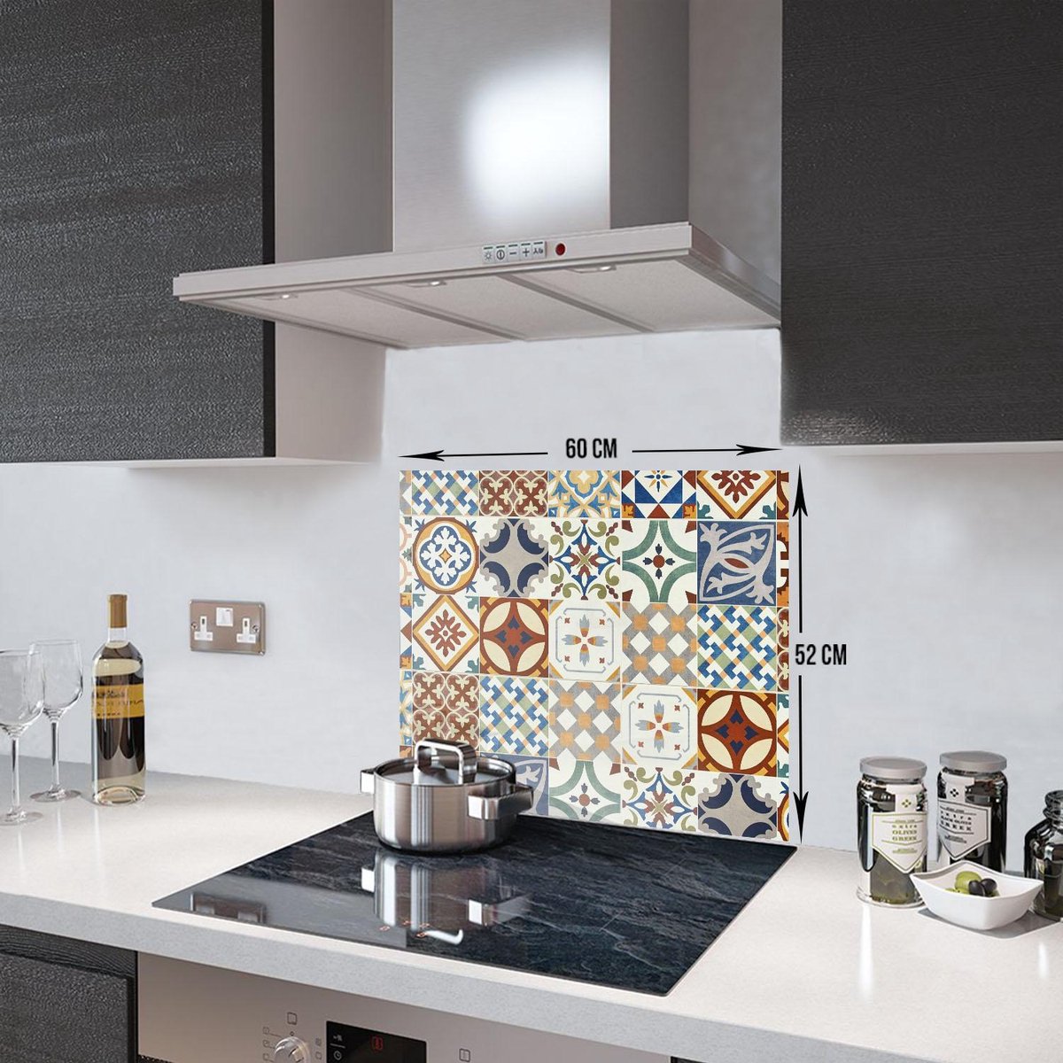 Tegelpatroon Tempered Glas Spatbescherming Voor Achter de Kookplaat 52cm x 60cm