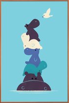 JUNIQE - Poster met kunststof lijst Birdie -20x30 /Blauw