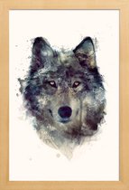 JUNIQE - Poster met houten lijst Wolf illustratie -13x18 /Bruin &