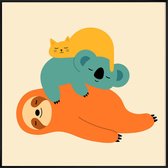 JUNIQE - Poster met kunststof lijst Being Lazy -20x20 /Blauw & Geel