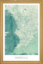 JUNIQE - Poster met houten lijst Marseille - vintage stadskaart -20x30