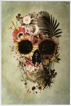 JUNIQE - Poster met kunststof lijst Garden Skull Light -13x18 /Grijs &