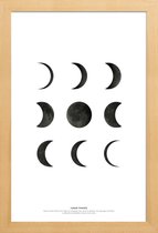 JUNIQE - Poster met houten lijst Lunar phases -13x18 /Wit & Zwart