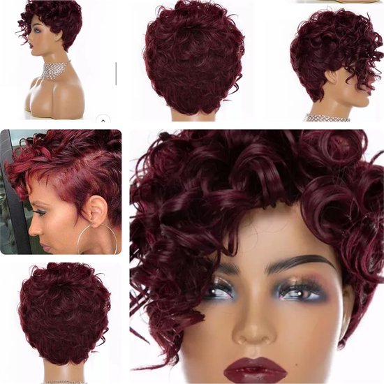 Haarstuk wig Krullen met Lok Bouncy Curl #rood bordeaux |
