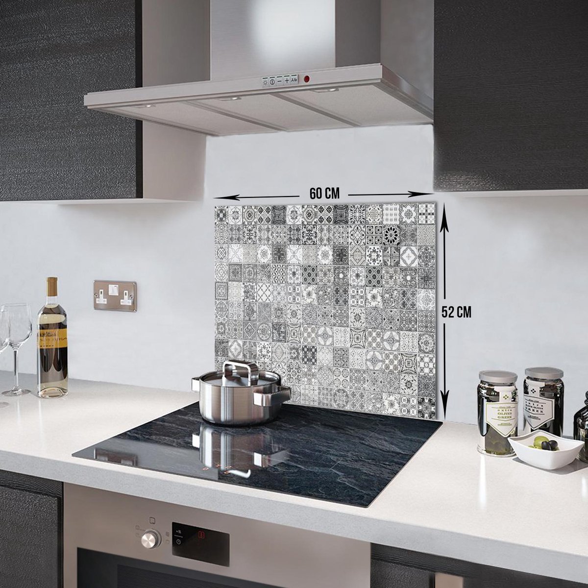 Keramische Patroontegel Tempered Glas Spatbescherming Voor Achter de Kookplaat 52cm x 60cm