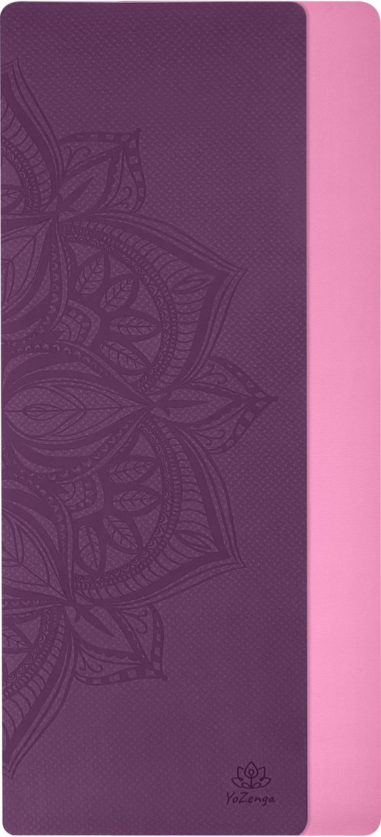 YoZenga Premium Mat Mandala Purple/Pink - Yoga Mat - Extra Dikke Antislip TPE Sportmat - Duurzaam & Lichtgewicht - Inclusief Draagriem thumbnail 2
