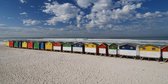 Tuinposter - Zee / Water - Strand in wit / grijs / zwart / blauw / geel / rood - 60 x 120 cm