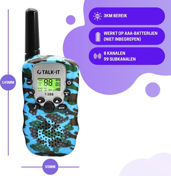 Set Van Twee Walkie Talkies Voor Kinderen, Tot 3 Kilometer Bereik Camouflage