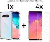 Samsung Galaxy S10 Plus hoesje shock proof case transparant - 4x Samsung Galaxy S10 Plus screenprotector uv