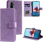 Voor Xiaomi Redmi Note 10 4G Totem Bloem Reliëf Horizontale Flip TPU + PU Lederen Case met Houder & Kaartsleuven & Portemonnee (Paars)