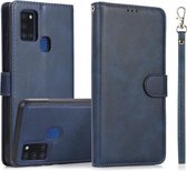Voor Samsung Galaxy A21s Kalf Textuur 2 in 1 Afneembare Magnetische Achterkant Horizontale Flip Lederen Case met Houder & Kaartsleuven & Portemonnee & Fotolijst (Blauw)