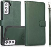 Voor Samsung Galaxy S21 5G Kalf Textuur 2 in 1 Afneembare Magnetische Achterkant Horizontale Flip Lederen Case met Houder & Kaartsleuven & Portemonnee & Fotolijst (Groen)