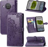 Voor Nokia X10 Mandala Bloem Reliëf Horizontale Flip Lederen Case met Beugel / Kaartsleuf / Portemonnee / Lanyard (Paars)