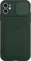 Sliding Camera Cover Design TPU-beschermhoes met kaartsleuf voor iPhone 12 (donkergroen)