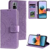 Voor Xiaomi Redmi Note 10 Pro Max Totem Bloem Reliëf Horizontale Flip TPU + PU Lederen Case met Houder & Kaartsleuven & Portemonnee (Paars)