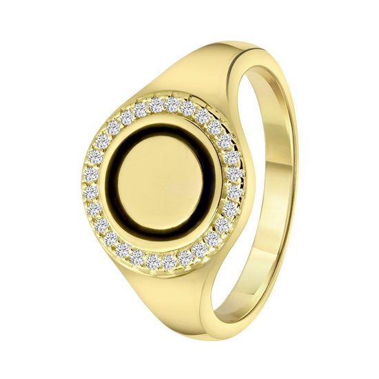 Lucardi Dames Gerecyclede goldplated ring disc zirkonia - Ring - Cadeau - Moederdag - Echt Zilver - Goudkleurig