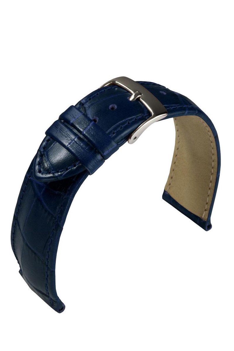 EULIT horlogeband - leer - 20 mm - blauw - metalen gesp