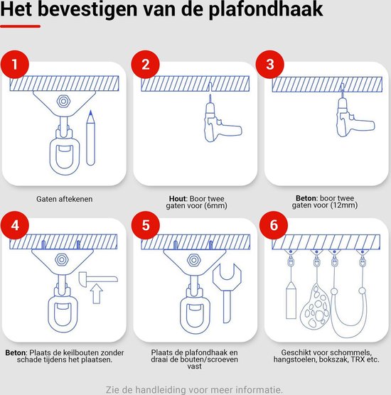 Ophangsysteem - Plafondhaak RVS - Ophanghaak TRX - Hangstoel buiten - Hangstoel binnen – Schommelstoel - Schommel - Bokszakken - RVS - 300kg