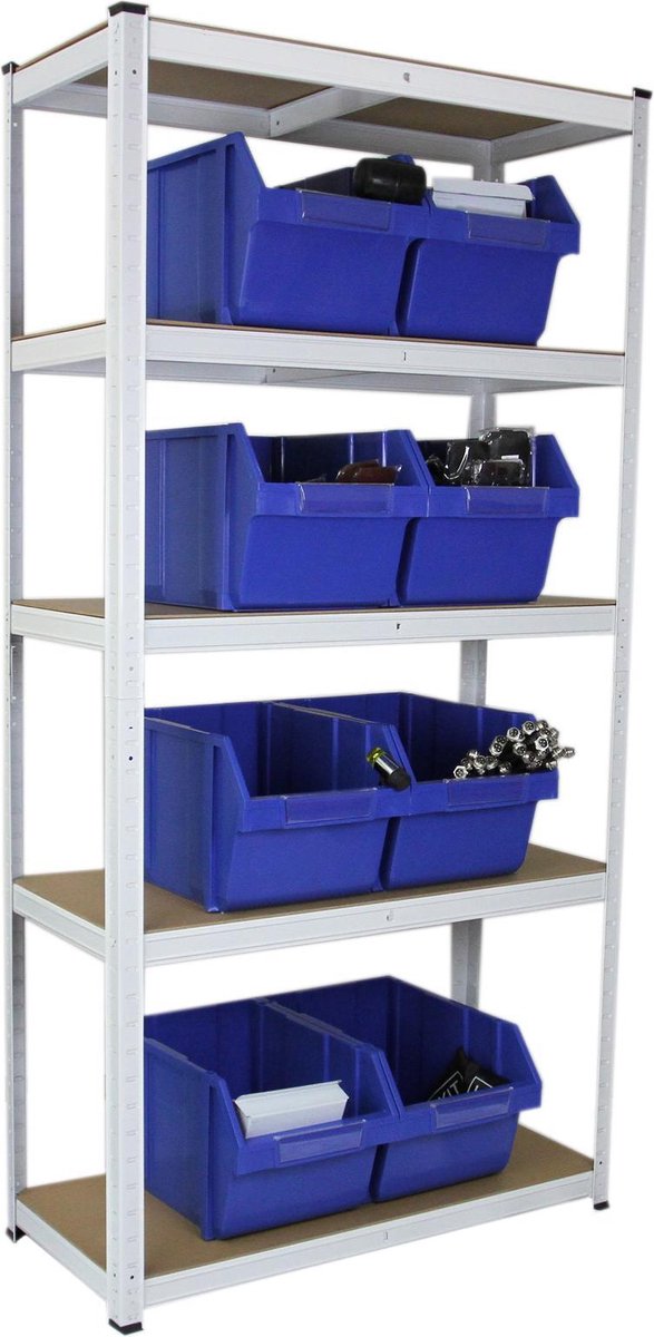 10 x TRax Stellingkasten 75x30x150 cm 100% boutloos 150 kg per plank 5 mdf planken opbergrek metaal