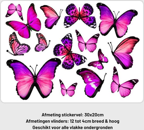 Muursticker vlinders ROZE | Muurdecoratie | Meisjeskamer kinderkamer | Muurstickers |