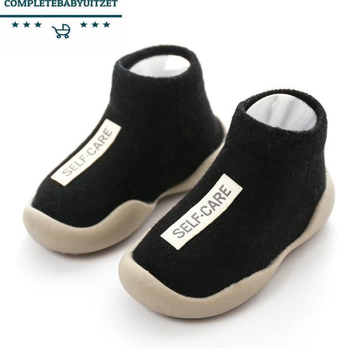 Antislip baby schoentjes - eerste loopschoentjes – Completebabyuitzet - maat 20,5 – 12-18 maanden - 13 cm - zwart - Merkloos