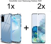 Samsung Galaxy S20 hoesje shock proof case transparant - 2x Samsung Galaxy S20 screenprotector uv