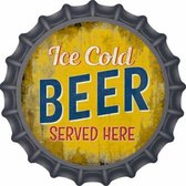 Ice cold beer served here - IJskoud bier wandbord - Flessendop look plat 30 cm
