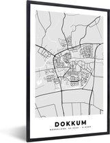 Fotolijst incl. Poster - Stadskaart - Dokkum - Grijs - Wit - 20x30 cm - Posterlijst - Plattegrond