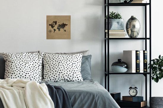 Poster Wereldkaart - Goud - Kompas - 30x30 cm