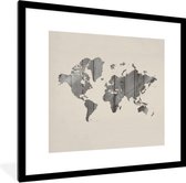 Affiche avec cadre Wereldkaart - Bois - Grijs - 40x40 cm