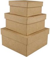 Vierkante dozen, afm 10+12,5+15 cm, h: 5+6+7,5 cm, 3stuks