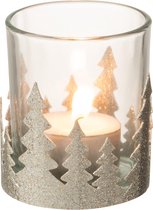 J-Line T-Lichthouder Kerstbomen Metaal Glitter Zilver Small Set van 6 stuks