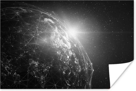Réseau de la terre en papier poster noir et blanc 60x40 cm - Tirage photo sur Poster (décoration murale salon / chambre)