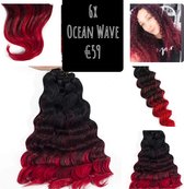 Vlechthaar braids Braiding hair 6 pakken deep wave Ocean wave 55cm zacht &klitvrij haar #1b/rood Balayage
