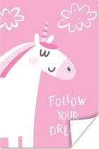 Poster Illustratie van een eenhoorn en de quote "Follow your dreams" - 80x120 cm