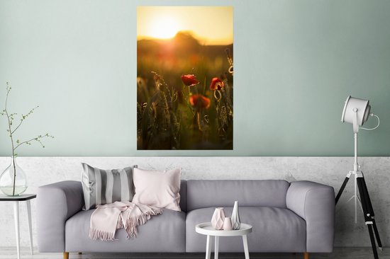 Poster Coquelicots pendant le lever du soleil papier 80x120 cm - Tirage photo sur Poster (décoration murale salon / chambre) / Poster Fleurs