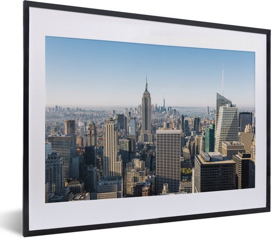 Mooie uitzicht over Manhatten en de Empire State Building fotolijst zwart met witte passe-partout klein 40x30 cm - Foto print in lijst