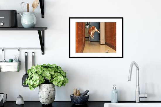 Cadre photo avec affiche - Chat - Saut - Jouets - 40x30 cm - Cadre pour affiche