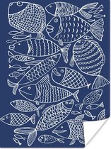 Affiche - Illustration de poissons sur fond bleu foncé - 90x120 cm