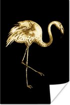 Flamant rose doré sur fond noir 80x120 cm
