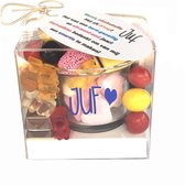 Theelichtje en snoep | JUF | blauw | einde schooljaar | liefste juf | cadeau juf